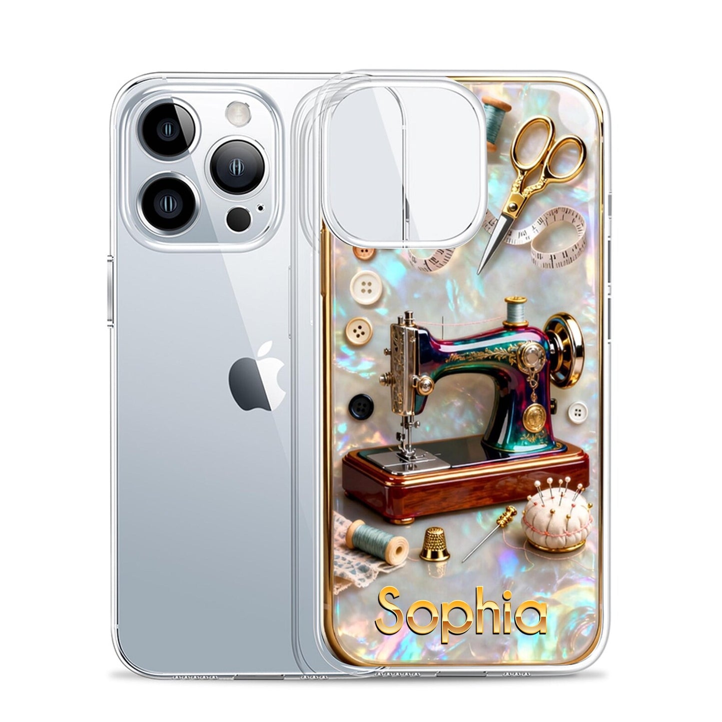 Pearlescent 3D Effect Sewing Lover Phone Case, Personalized Sewing Phone Cover Gifts For Mom, Custom Name Phone Case Sewing for IPHONE