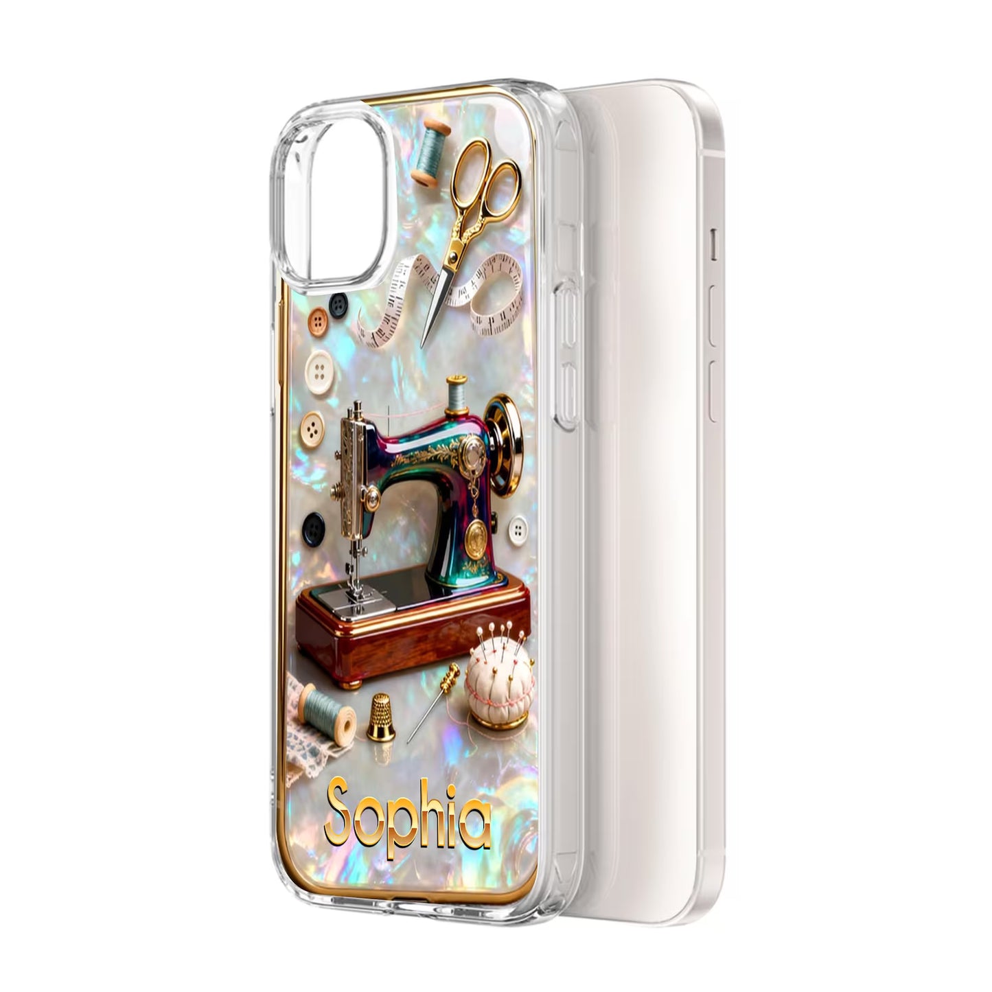 Pearlescent 3D Effect Sewing Lover Phone Case, Personalized Sewing Phone Cover Gifts For Mom, Custom Name Phone Case Sewing for IPHONE