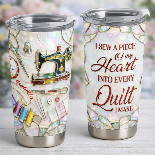 Personalized Quilting Tumbler with Name – Custom Sewing Lover Travel Cup, Quilter Gift, Seamstress Gift, Grandma Gift for Her