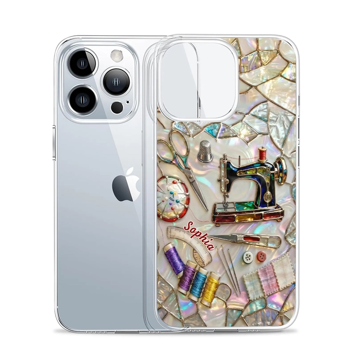 Personalized Sewing Lover Clear Phone Case, Custom Name Sewing Mother's Day Gift for Mom, Craft Lover, Phone Case for iPhone 17 16 15 14 13