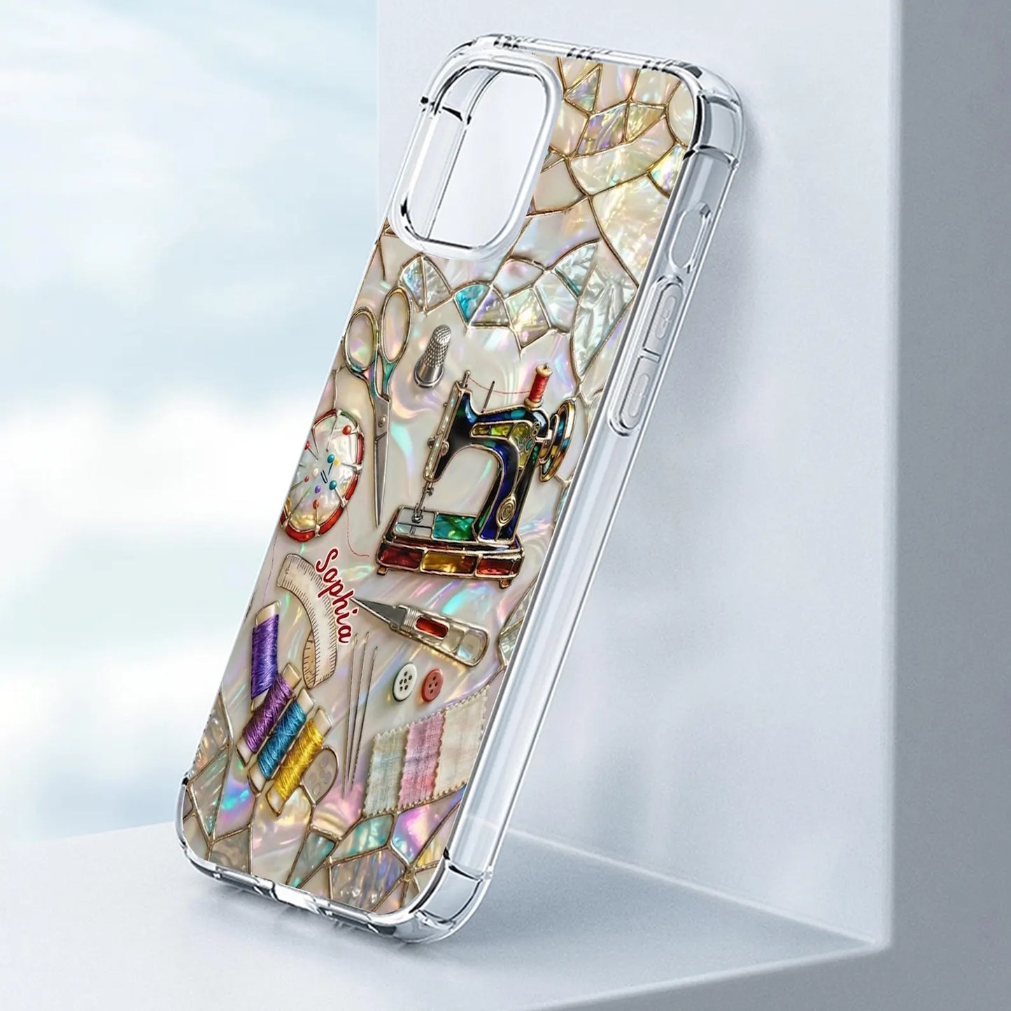 Personalized Sewing Lover Clear Phone Case, Custom Name Sewing Mother's Day Gift for Mom, Craft Lover, Phone Case for iPhone 17 16 15 14 13