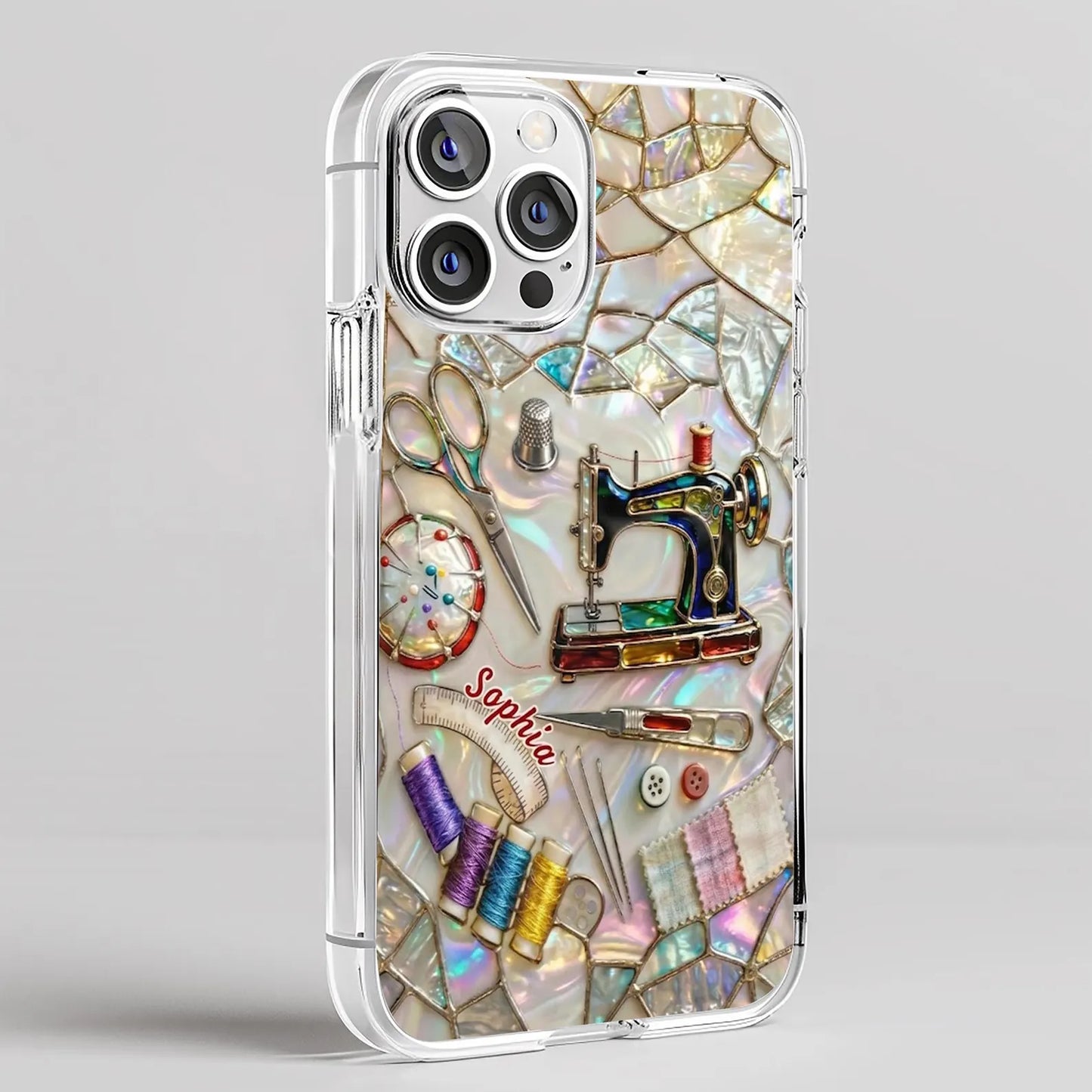 Personalized Sewing Lover Clear Phone Case, Custom Name Sewing Mother's Day Gift for Mom, Craft Lover, Phone Case for iPhone 17 16 15 14 13