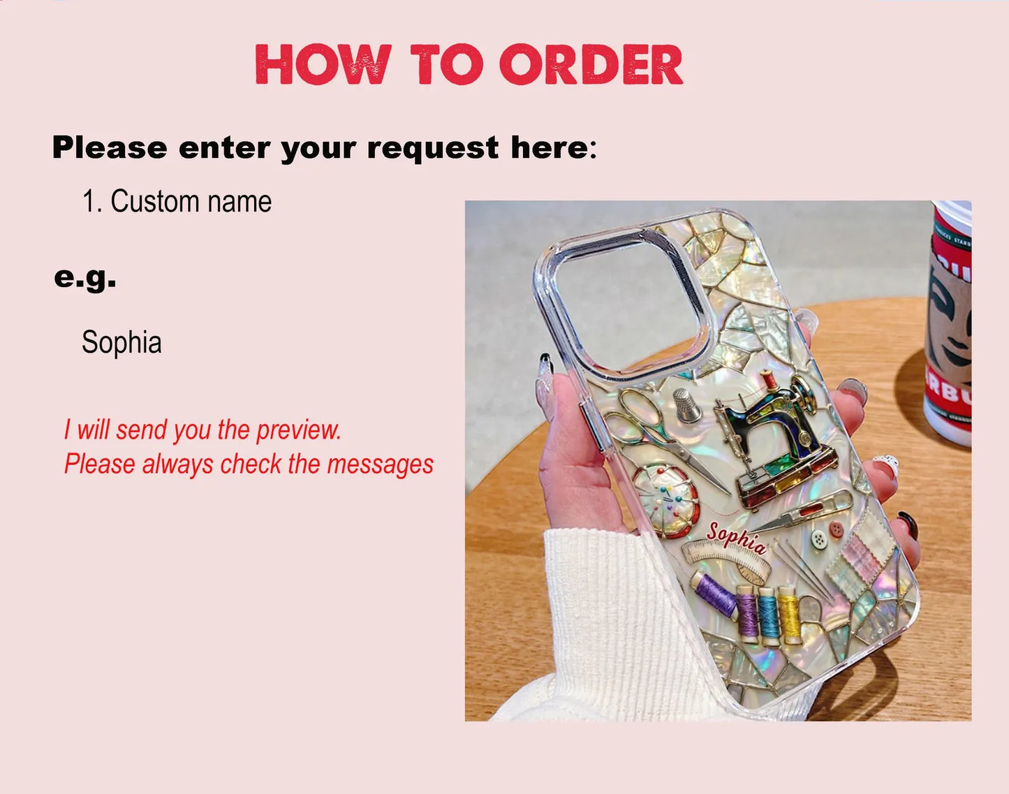 Personalized Sewing Lover Clear Phone Case, Custom Name Sewing Mother's Day Gift for Mom, Craft Lover, Phone Case for iPhone 17 16 15 14 13