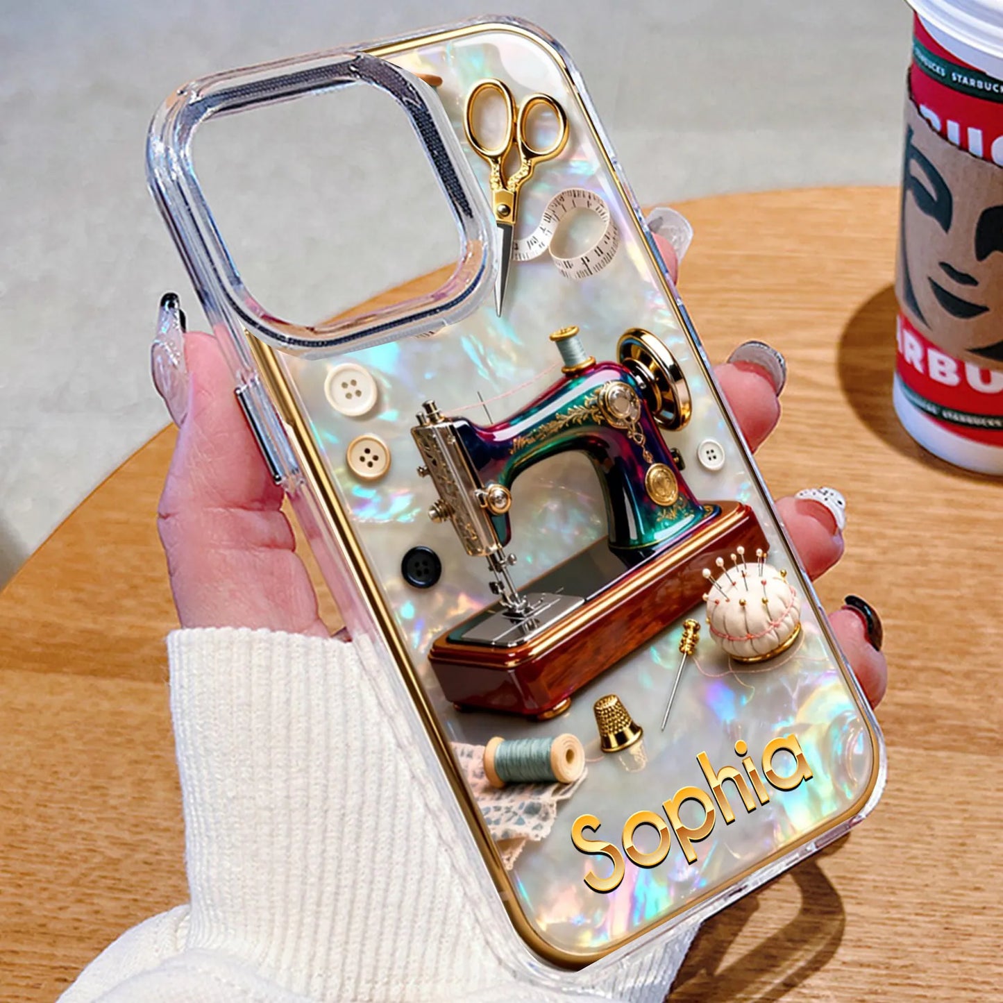 Pearlescent 3D Effect Sewing Lover Phone Case, Personalized Sewing Phone Cover Gifts For Mom, Custom Name Phone Case Sewing for IPHONE