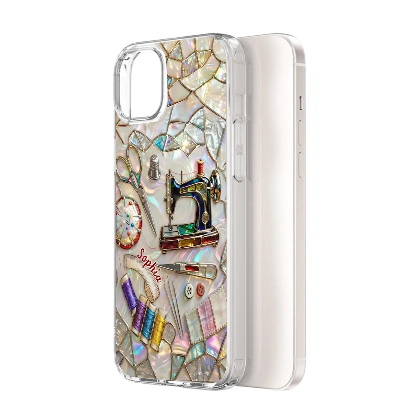 Personalized Sewing Lover Clear Phone Case, Custom Name Sewing Mother's Day Gift for Mom, Craft Lover, Phone Case for iPhone 17 16 15 14 13
