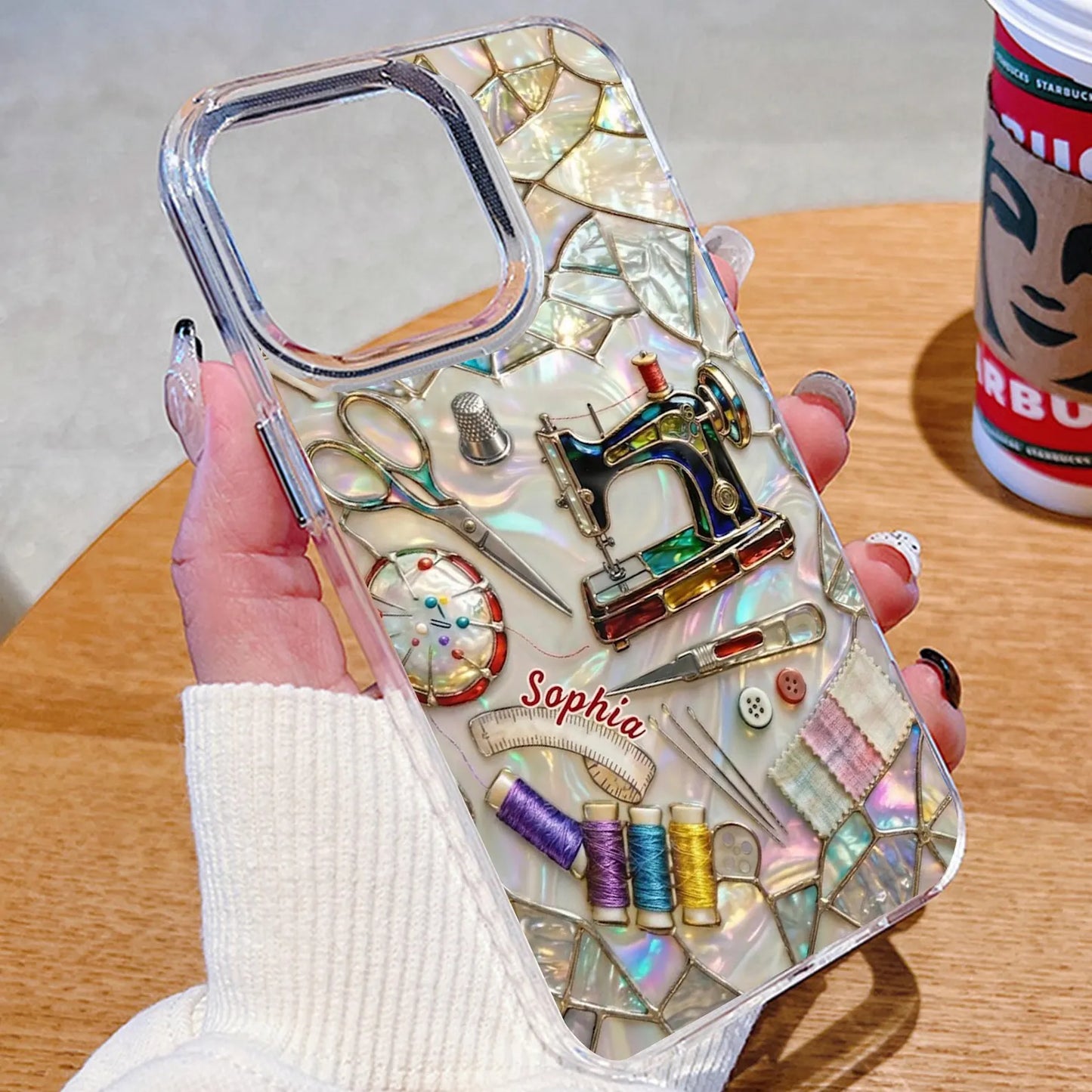 Personalized Sewing Lover Clear Phone Case, Custom Name Sewing Mother's Day Gift for Mom, Craft Lover, Phone Case for iPhone 17 16 15 14 13