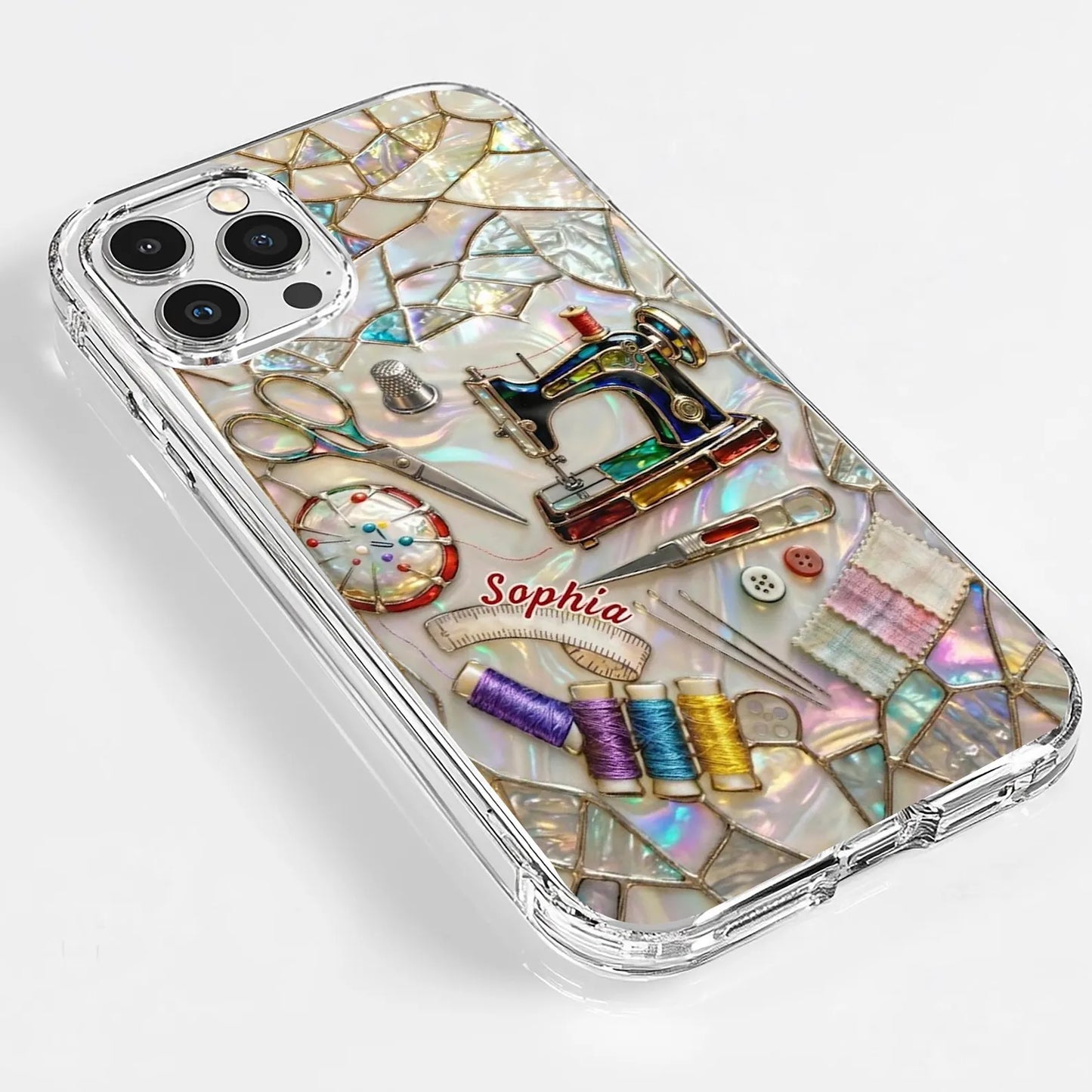 Personalized Sewing Lover Clear Phone Case, Custom Name Sewing Mother's Day Gift for Mom, Craft Lover, Phone Case for iPhone 17 16 15 14 13