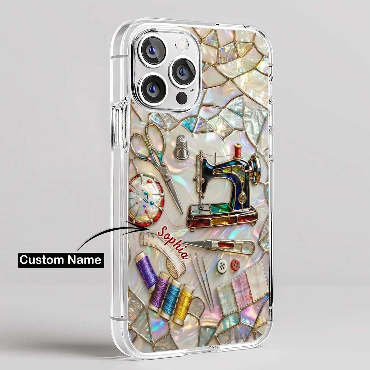 Personalized Sewing Lover Clear Phone Case, Custom Name Sewing Mother's Day Gift for Mom, Craft Lover, Phone Case for iPhone 17 16 15 14 13