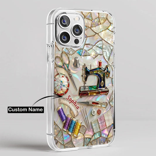 Personalized Sewing Lover Clear Phone Case, Custom Name Sewing Mother's Day Gift for Mom, Craft Lover, Phone Case for iPhone 17 16 15 14 13