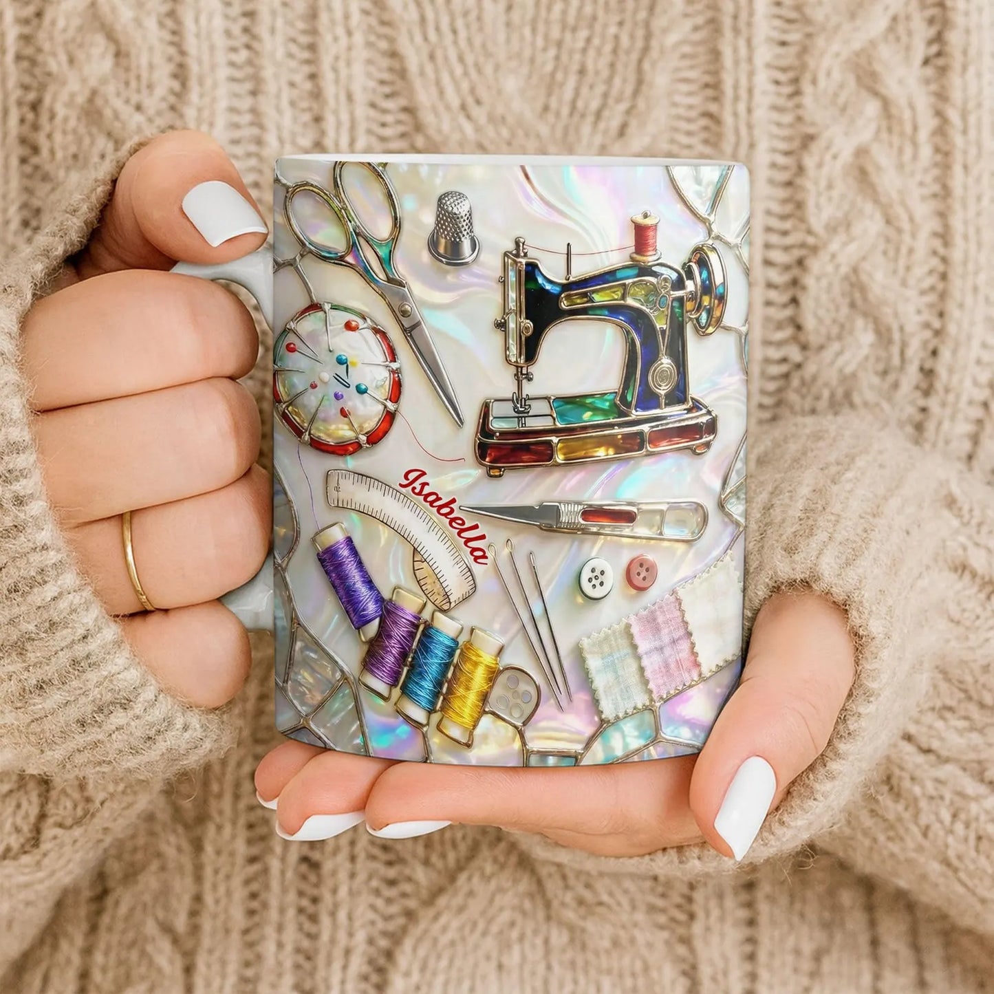 Personalized Sewing Mug with Name – Custom Sewing Machine Coffee Cup, I Sew a Piece of My Heart Into Every Quilt, Quilter Gift for Seamstress