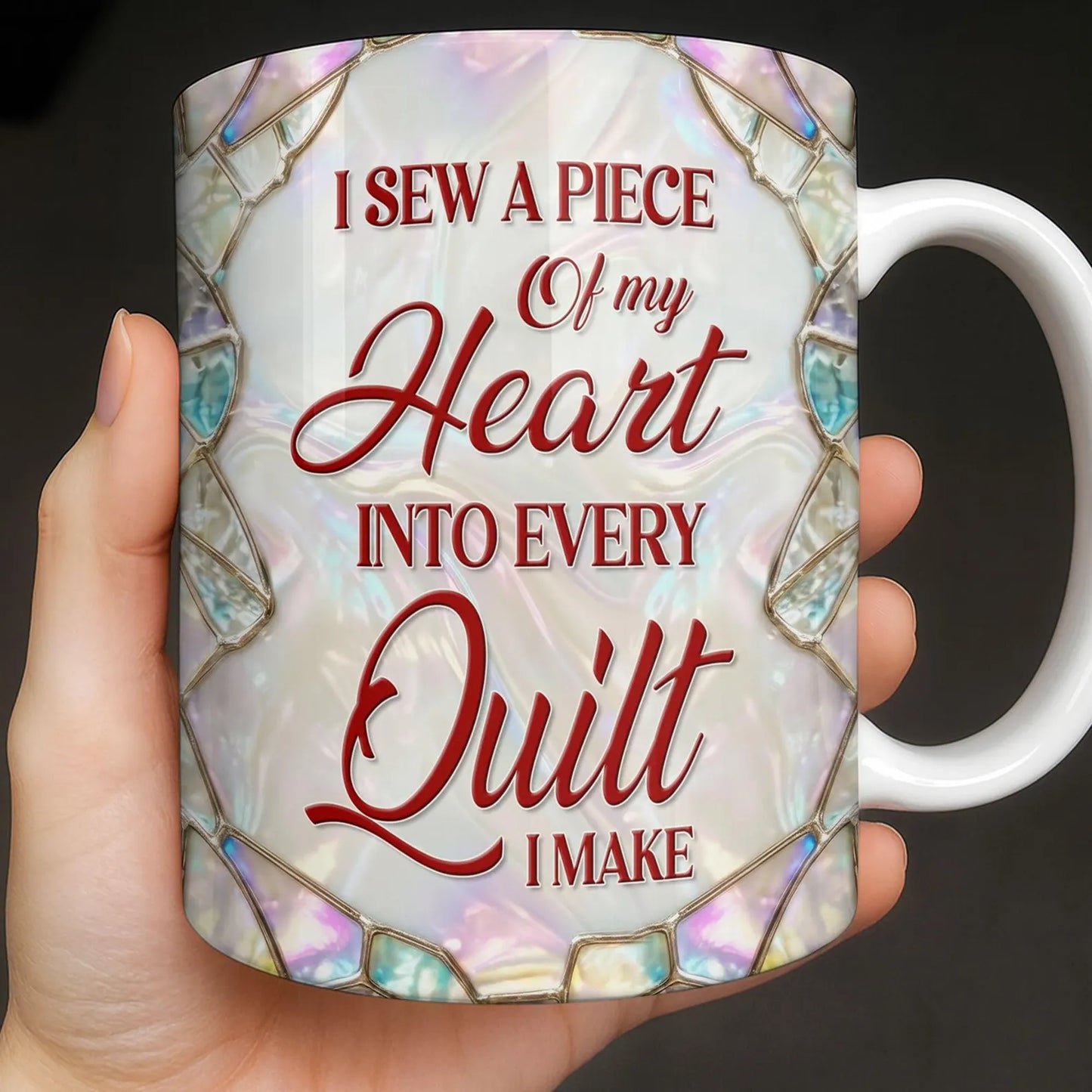 Personalized Sewing Mug with Name – Custom Sewing Machine Coffee Cup, I Sew a Piece of My Heart Into Every Quilt, Quilter Gift for Seamstress