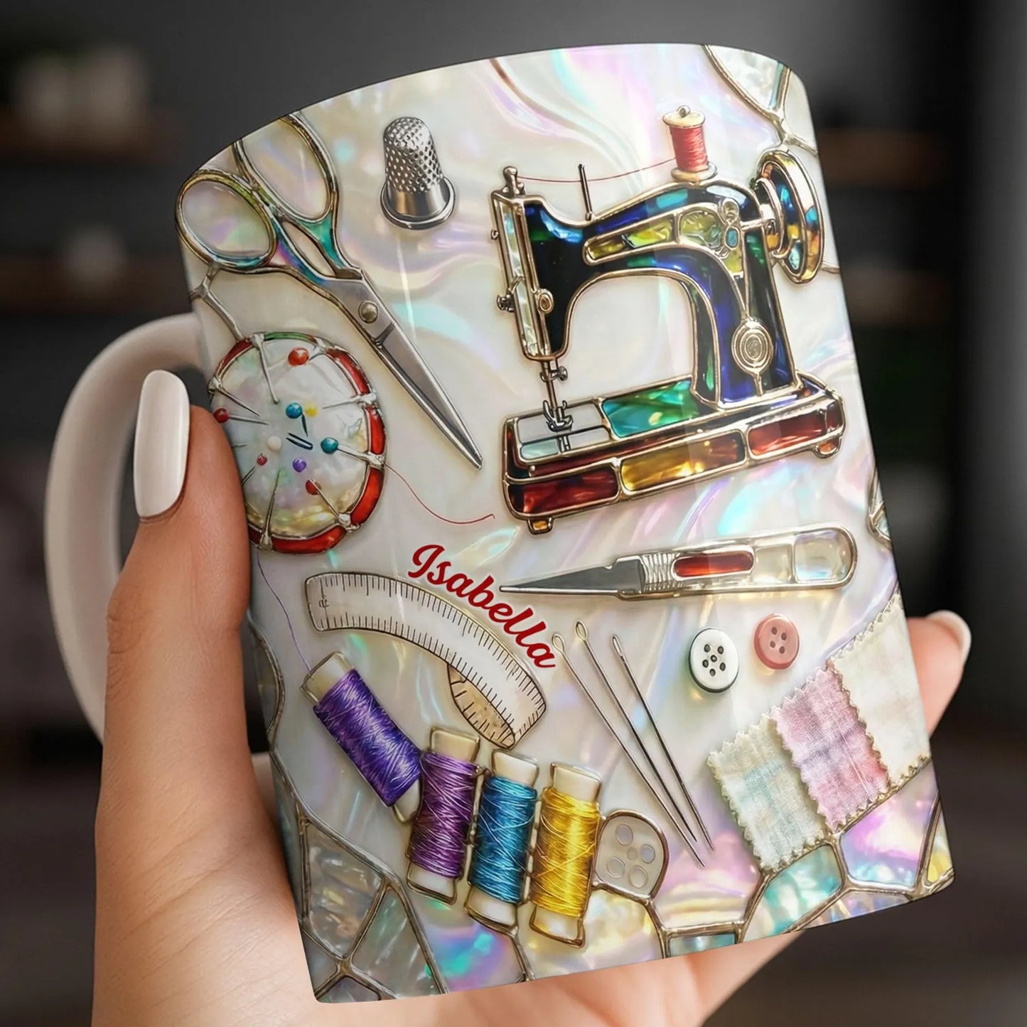 Personalized Sewing Mug with Name – Custom Sewing Machine Coffee Cup, I Sew a Piece of My Heart Into Every Quilt, Quilter Gift for Seamstress