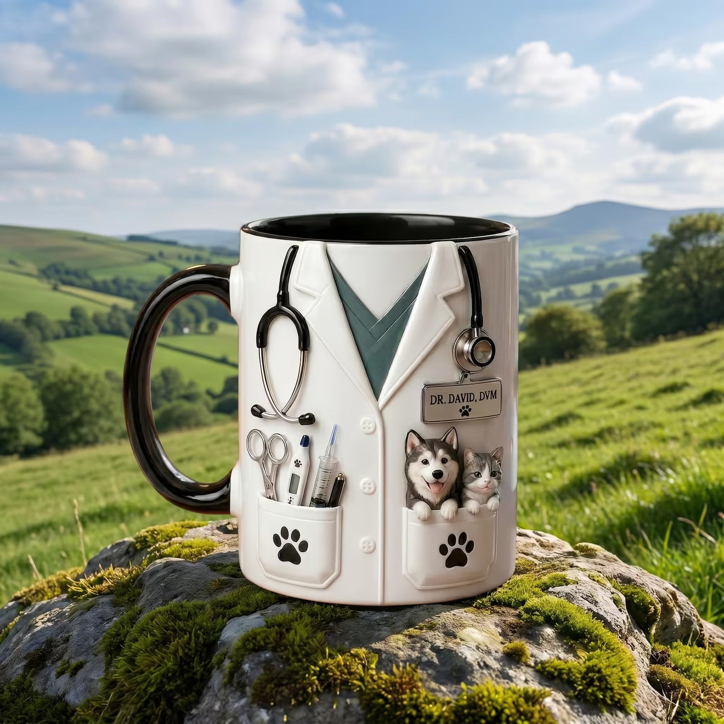 Personalized Veterinarian Mug with Dog and Cat Companions – Vet Doctor Gift