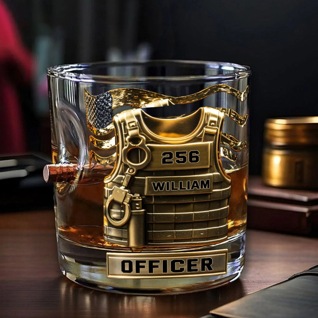 Serve And Protect - Personalized Police Officer Bullet Whiskey Glass