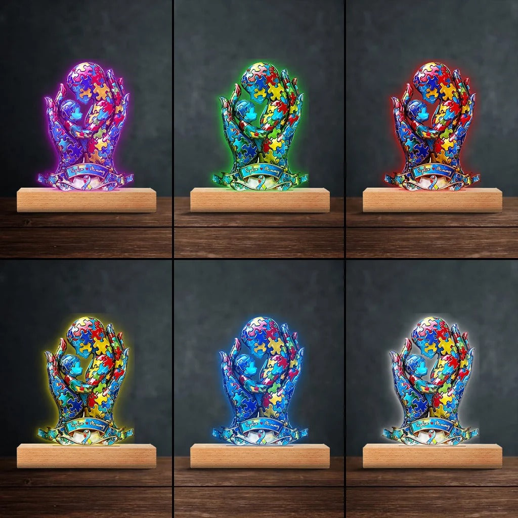 Mom And Kid - Personalized Autism Awareness Shaped Plaque Light Base