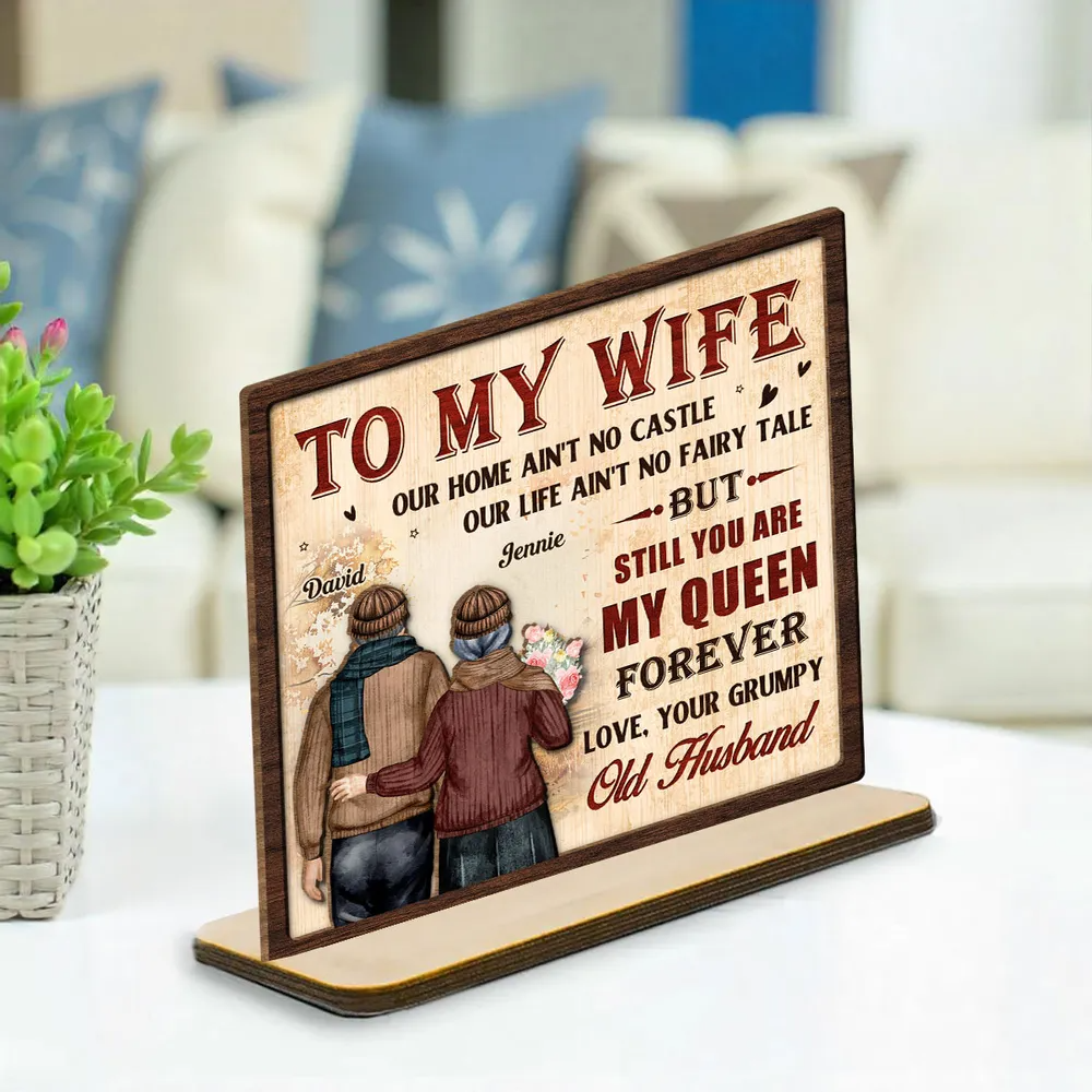 An meine Königin – personalisierte, zweilagige Holztafel mit flachem Sockel