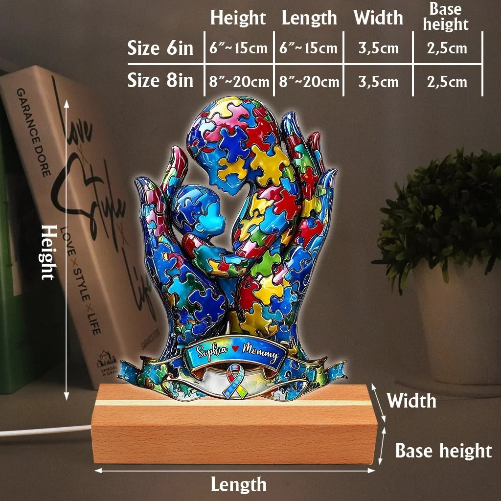 Mom And Kid - Personalized Autism Awareness Shaped Plaque Light Base