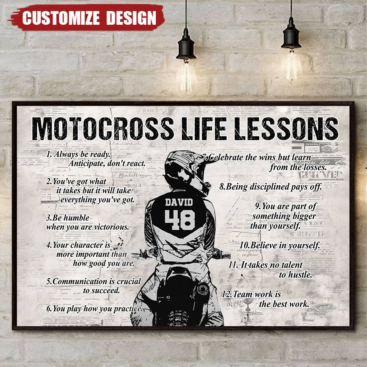 Personalized Motocross Life Lessons Poster Print – Custom Name Dirt Bike Racing Wall Art Decor for Dirt Bike Riders