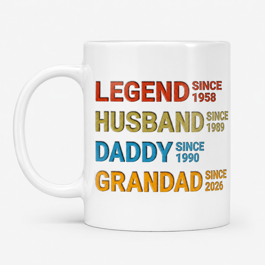 Personalised Legend Husband Daddy Grandad Mug – Custom Year Dad Mug 3D Effect, Father’s Day Gift for Dad