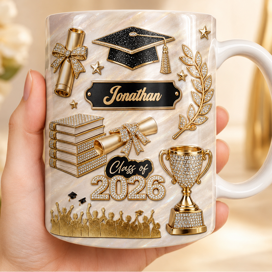 Personalisierter 3D-Abschlussbecher mit Namen – Abschlussjahrgang 2026, individuelle Absolventen-Kaffeetasse, Abschlussgeschenk für sie oder ihn