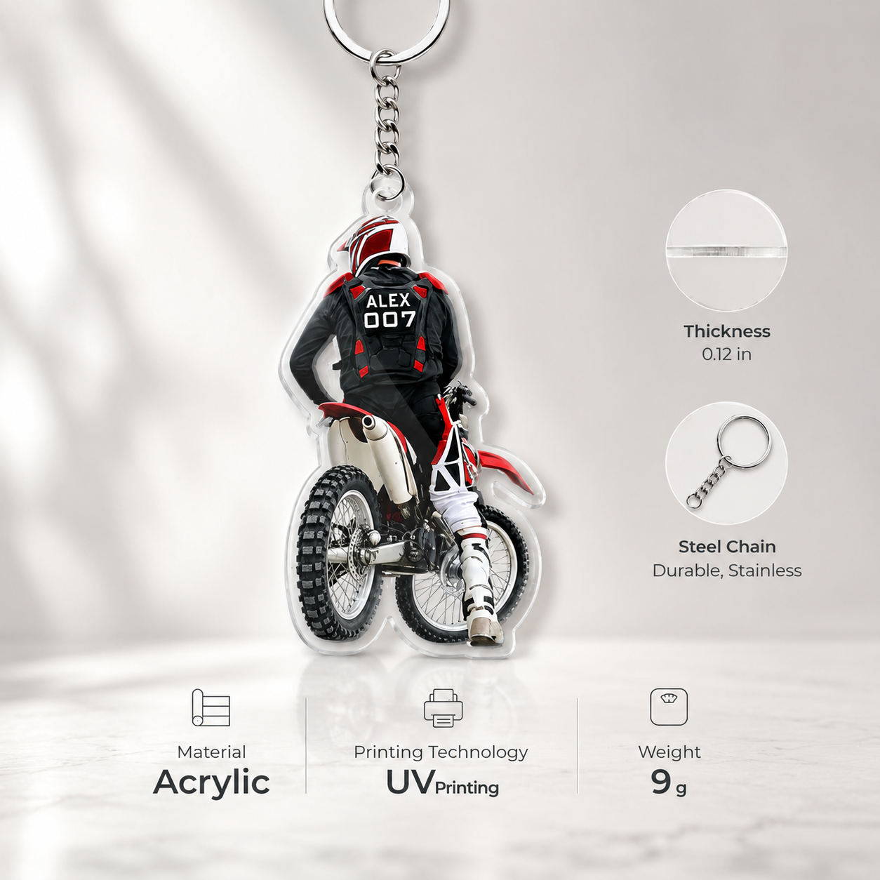 Personalized Motocross Dirt Bike Acrylic Keychain 3D Effect