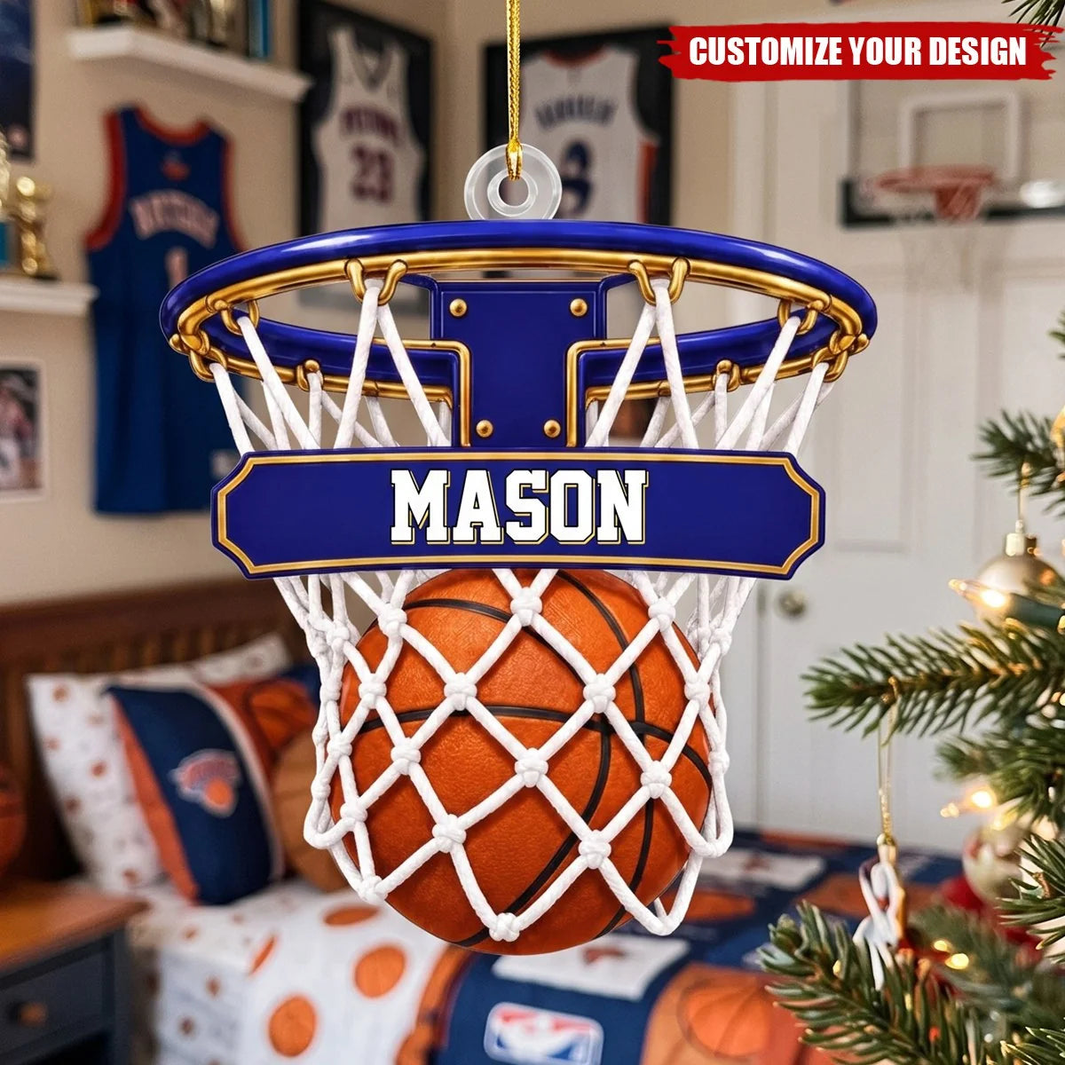 Personalized Basketball Hoop Christmas Ornament – Custom Name Sports Keepsake Gift for Players & Coaches
