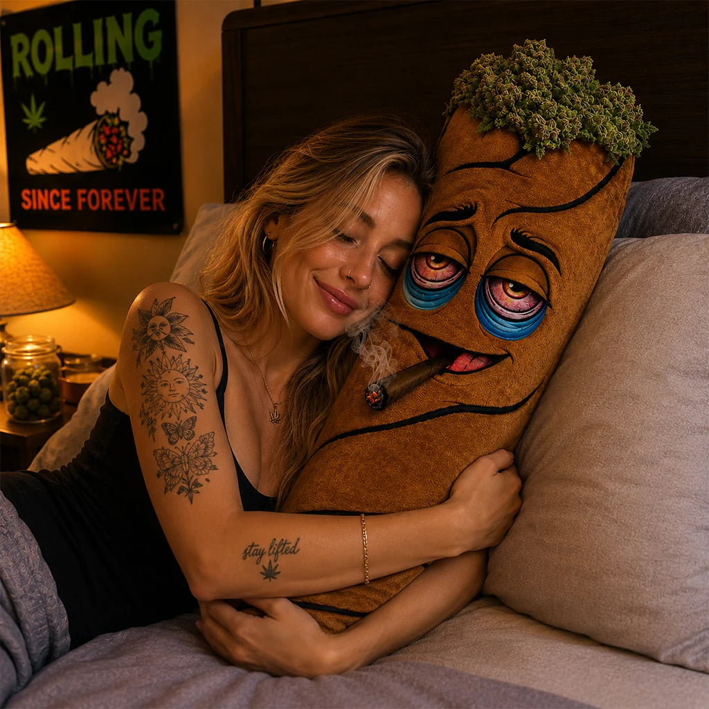 Personalized Blunt Joint Shaped Faux Fur Pillow – Custom Name Novelty Plush Cushion for Chill Decor & Stoner Gifts