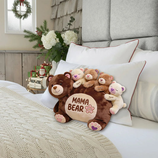 Personalized Mama Bear Faux Fur Shaped Pillow – Custom Name Mother’s Day Throw Pillow for Mom, Grandma, and Family Decor