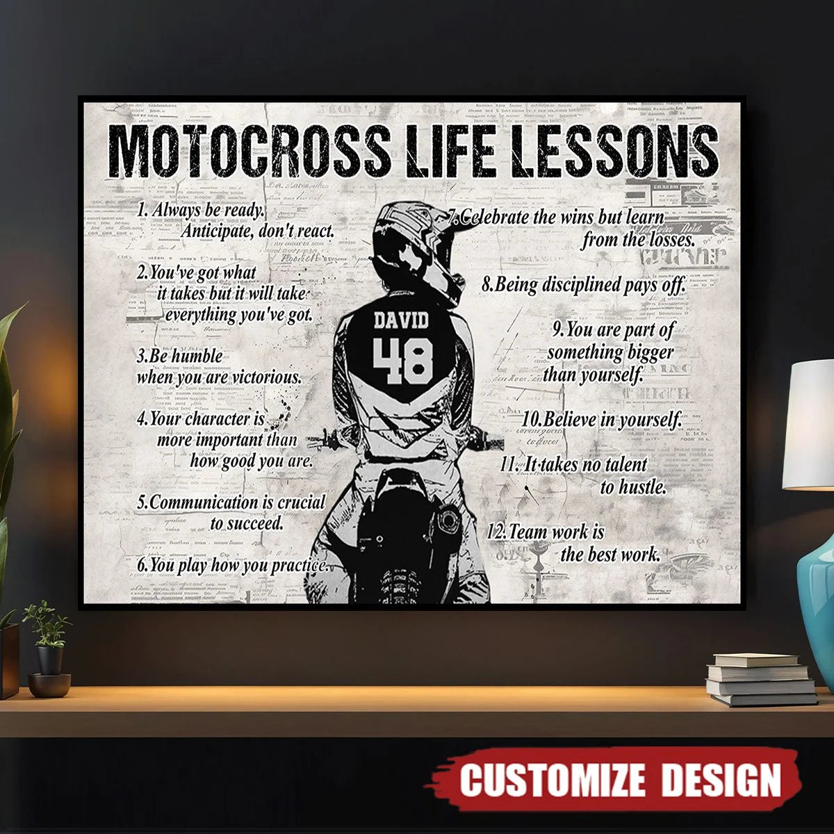 Personalized Motocross Life Lessons Poster Print – Custom Name Dirt Bike Racing Wall Art Decor for Dirt Bike Riders