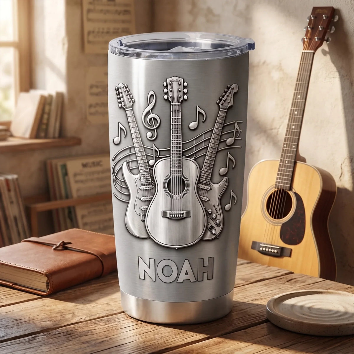 Personalized Guitar Music Tumbler – Custom Name Stainless Steel Travel Mug Gift for Guitarists & Musicians
