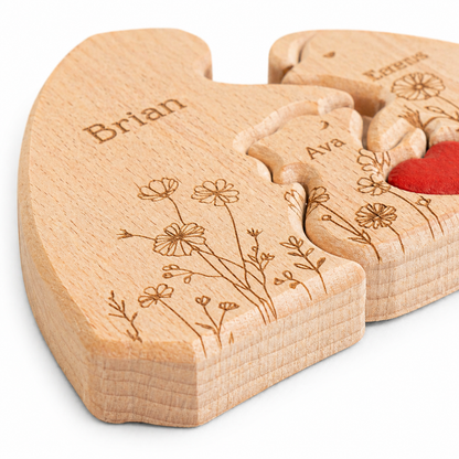 Personalisiertes Holzpuzzle „Bärenfamilie“ – Individuelles Namensgeschenk für Mama, Muttertag, Familienerbstück Deko