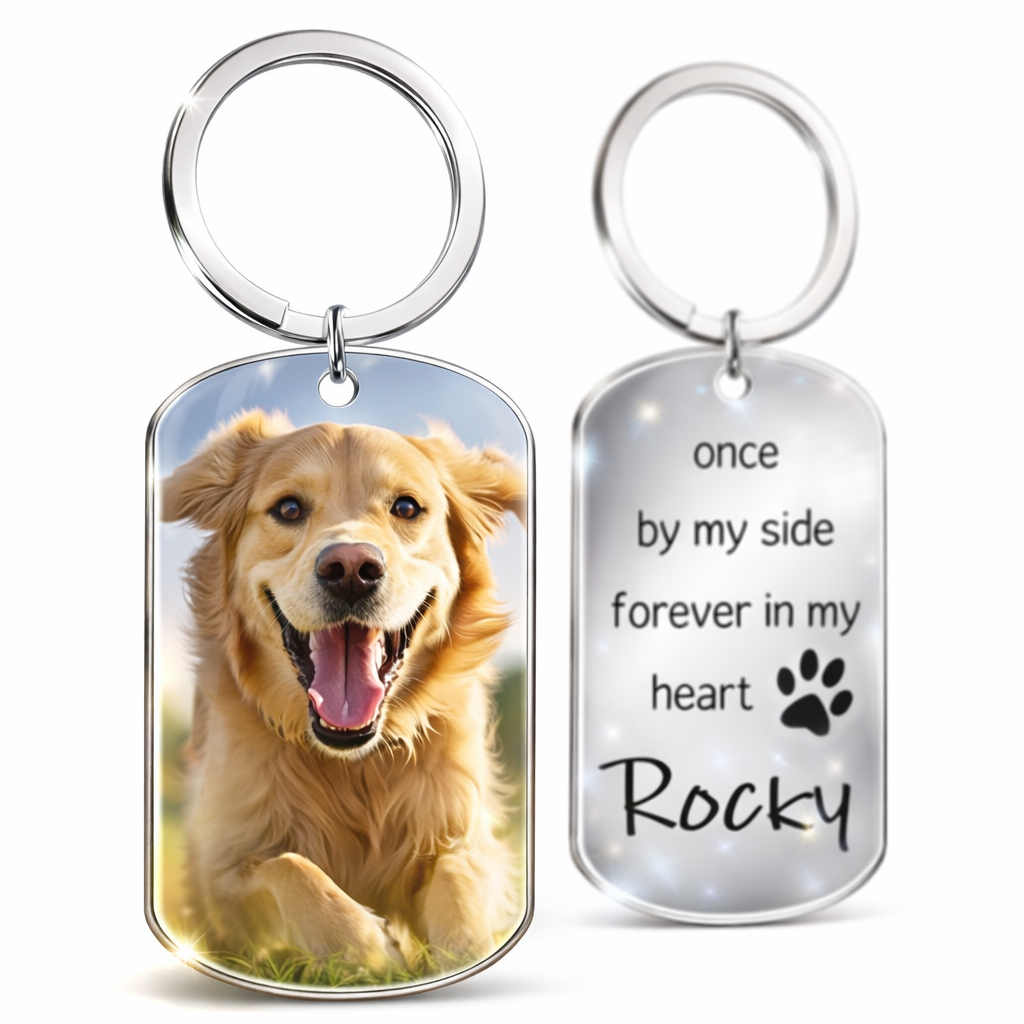Personalisierter Hunde-Erinnerungsschlüsselanhänger mit Farbbild & Epoxidharzschutz – Tier-Trauergeschenke bei Verlust von Hunden/Katzen
