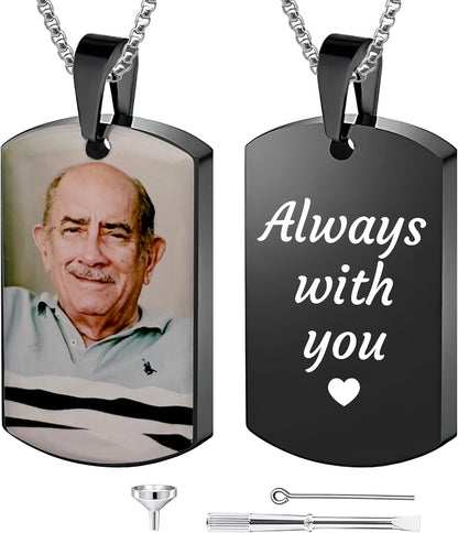 Personalized Ashes Necklace for Men Women Pet Custom Photo Text Stainless Steel Memorial Cremation Jewelry Keepsake Memorial Gifts