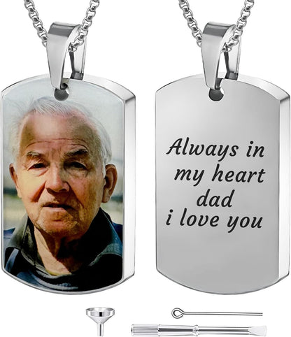 Personalized Ashes Necklace for Men Women Pet Custom Photo Text Stainless Steel Memorial Cremation Jewelry Keepsake Memorial Gifts