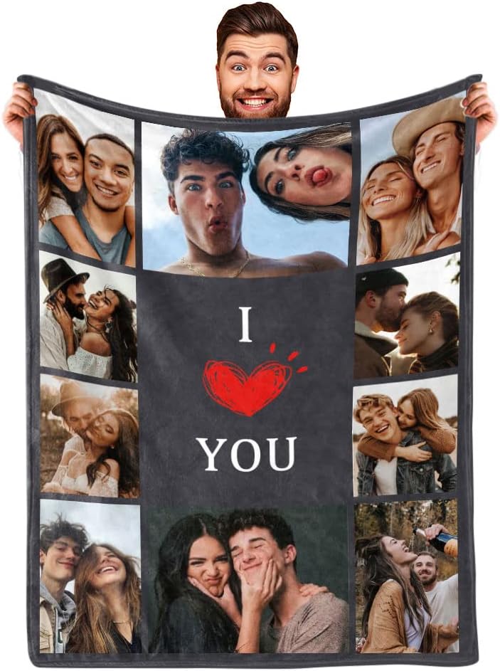 Personalisierte Fotodecke zum Valentinstag – Kuscheldecke mit Foto, Ich liebe Dich Geschenk für Sie & Ihn, Pärchen Geschenk