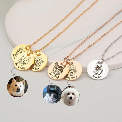 Personalisierte Tierporträt-Halskette, handgefertigtes Gedenkschmuckgeschenk, individuelle runde Scheiben-Foto-Gravur-Halskette für Tierliebhaber