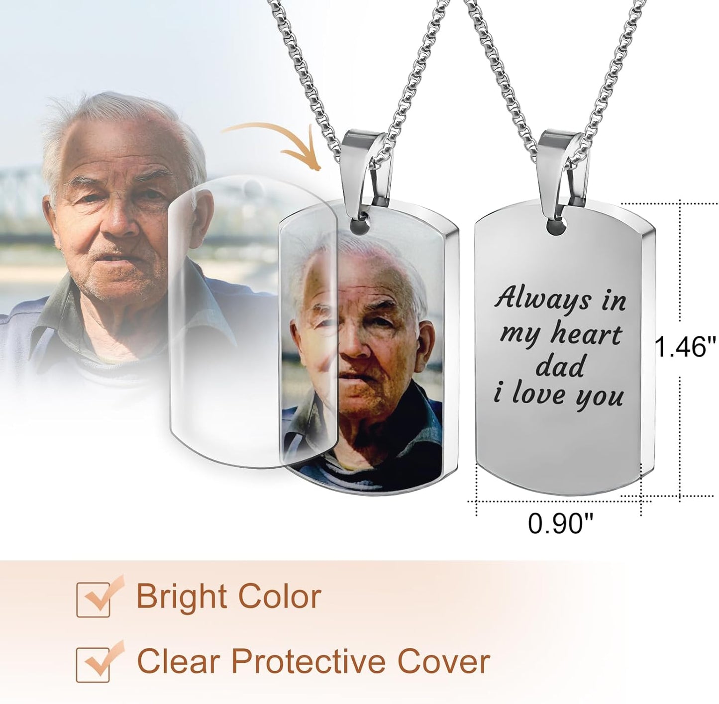 Personalized Ashes Necklace for Men Women Pet Custom Photo Text Stainless Steel Memorial Cremation Jewelry Keepsake Memorial Gifts