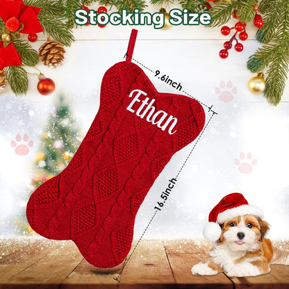 Personalized Christmas Stocking for Dogs & Cats – Large Bone Shape Pet Stocking, Custom Name, Hanging Holiday Decor