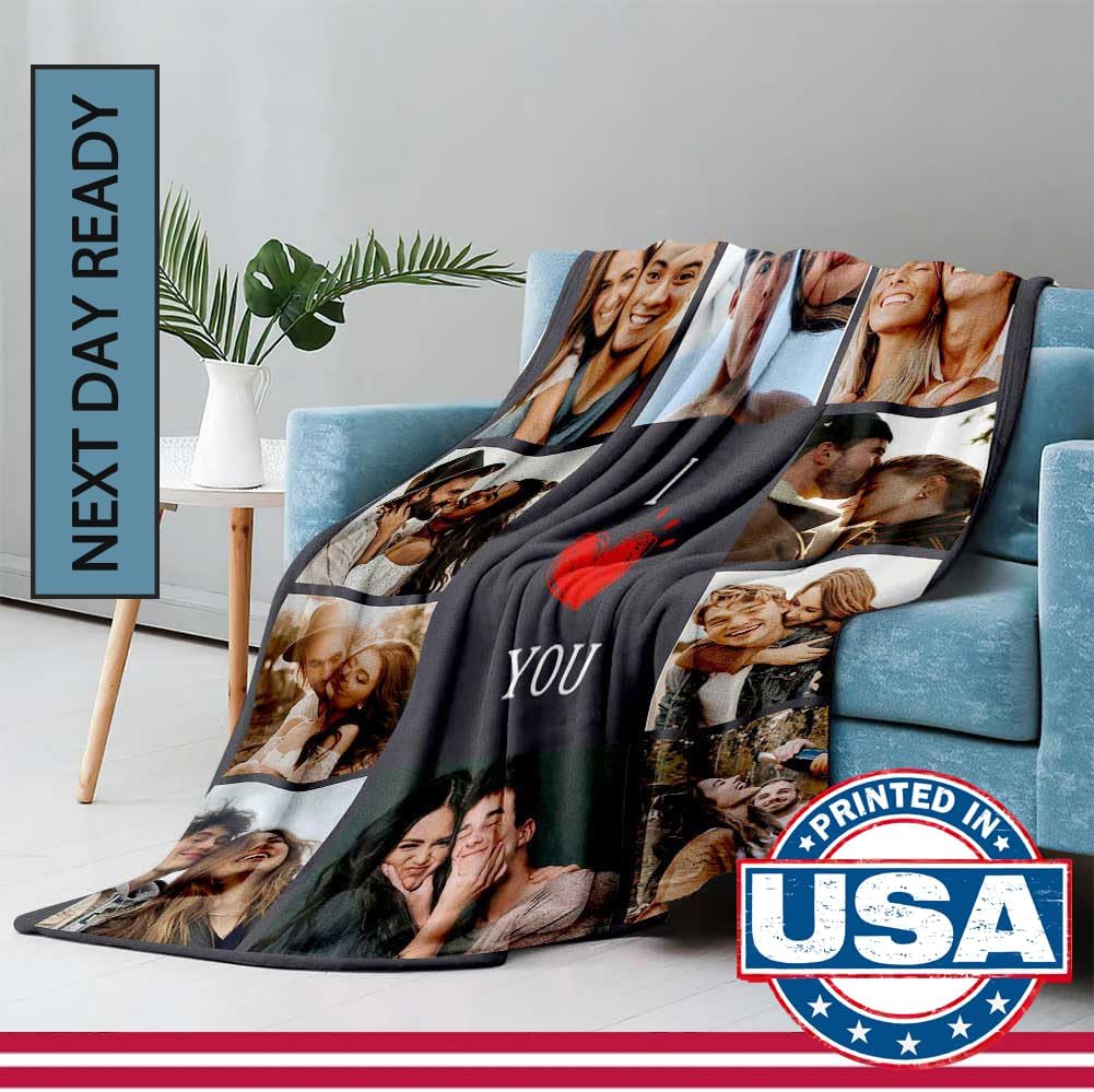Personalisierte Fotodecke zum Valentinstag – Kuscheldecke mit Foto, Ich liebe Dich Geschenk für Sie & Ihn, Pärchen Geschenk