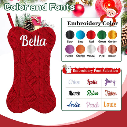 Personalized Christmas Stocking for Dogs & Cats – Large Bone Shape Pet Stocking, Custom Name, Hanging Holiday Decor