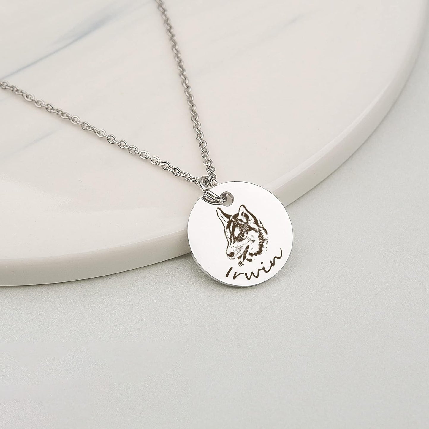 Personalisierte Tierporträt-Halskette, handgefertigtes Gedenkschmuckgeschenk, individuelle runde Scheiben-Foto-Gravur-Halskette für Tierliebhaber