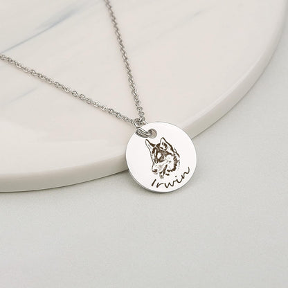 Personalisierte Tierporträt-Halskette, handgefertigtes Gedenkschmuckgeschenk, individuelle runde Scheiben-Foto-Gravur-Halskette für Tierliebhaber