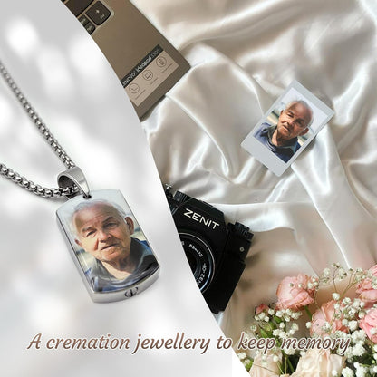 Personalized Ashes Necklace for Men Women Pet Custom Photo Text Stainless Steel Memorial Cremation Jewelry Keepsake Memorial Gifts