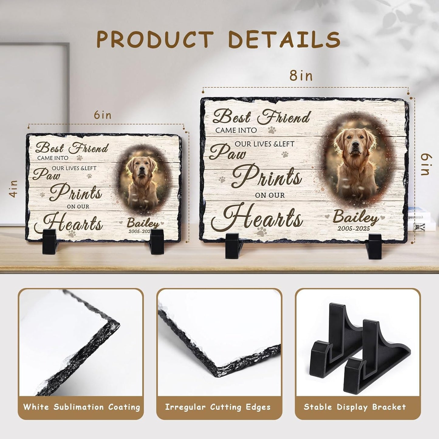 Personalized Dog Memorial Gifts for Loss of Dog, Custom Pet Memorial Stone with Photo Name Date Bereavement Sympathy Gift for Dog Cat Lover