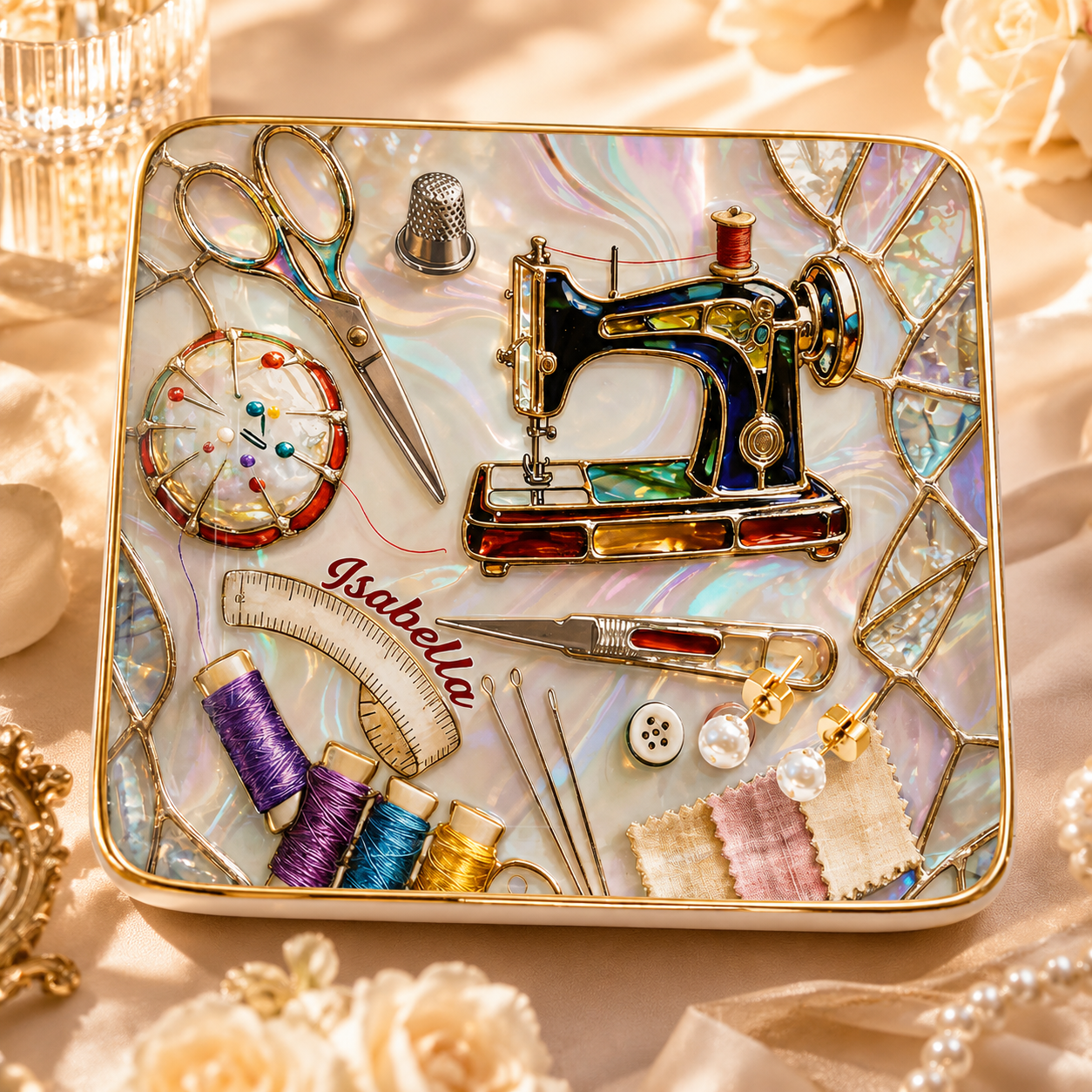 Custom Sewing Jewelry Dish for Sewing Lovers – Personalized Ceramic Ring Dish for Mom, Grandma, Wife, Daughter