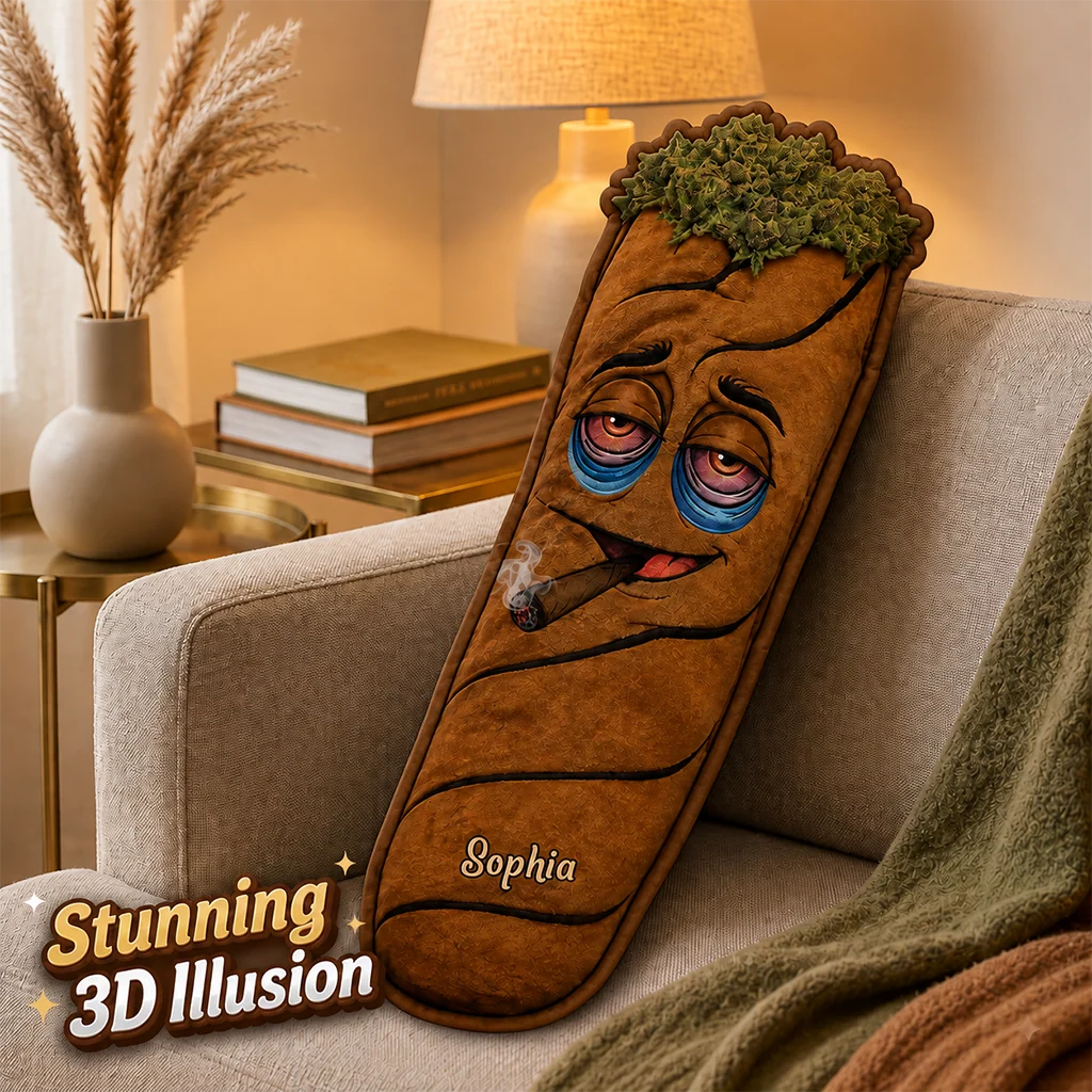 Personalized Blunt Joint Shaped Faux Fur Pillow – Custom Name Novelty Plush Cushion for Chill Decor & Stoner Gifts