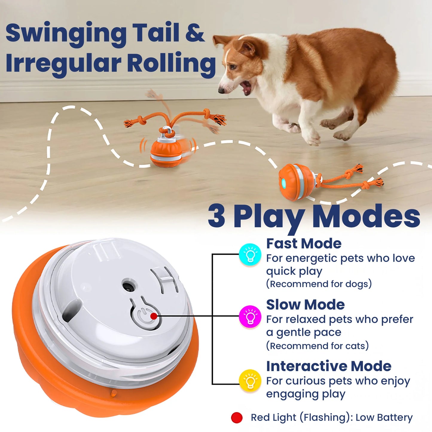 2pcs Paws Design Interactive Squeaky Rechargeable Rope Runner Dog Ball & Rope Toy for Small Dogs