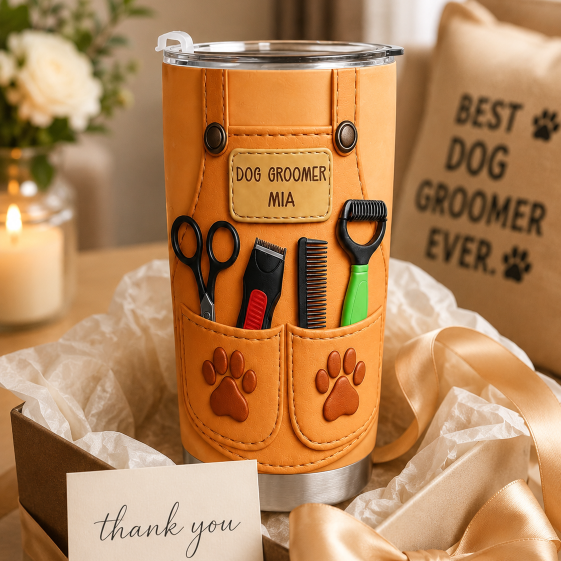Personalized Dog Groomer Tumbler 3D Effect – Custom Name Gift for Pet Groomers & Dog Lovers