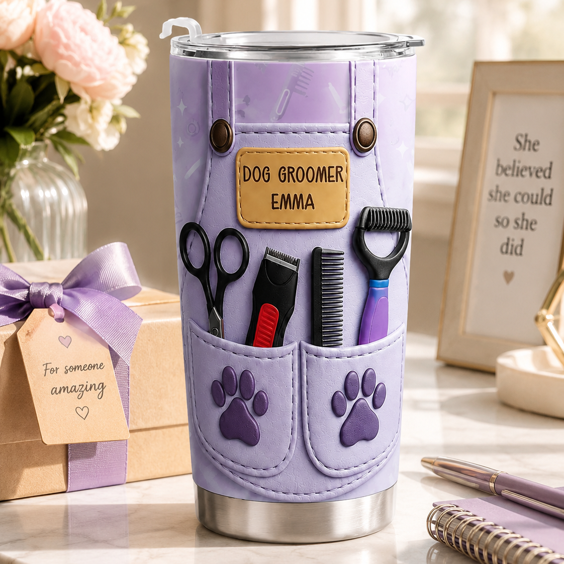 Personalized Dog Groomer Tumbler 3D Effect – Custom Name Gift for Pet Groomers & Dog Lovers