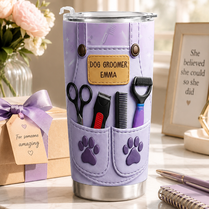 Personalized Dog Groomer Tumbler 3D Effect – Custom Name Gift for Pet Groomers & Dog Lovers